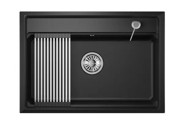 KS-7301, ШВАРЦ (чёрный металлик), кухонная мойка, кварц
