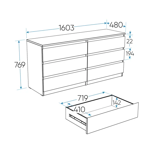 2.05.02.060.3 МАЛЬТА комод 6 ящиков 160х76 сонома RU