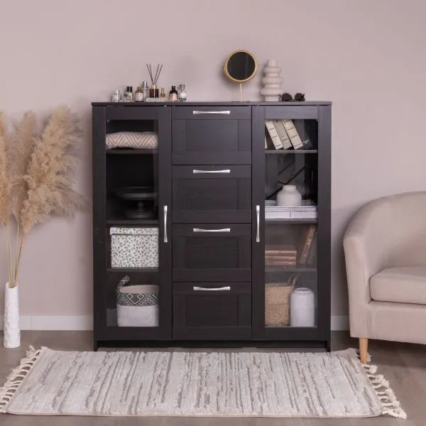 2.02.03.400.5 СИРИУС тумба 2 двери со стеклом и 4 ящика 117х123 Дуб Венге RU