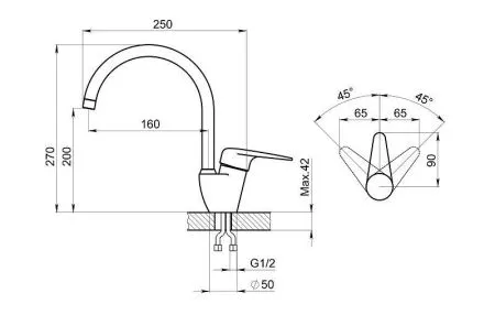 1024, АРКТИК (БЕЛЫЙ), СМЕСИТЕЛЬ КУХОННЫЙ