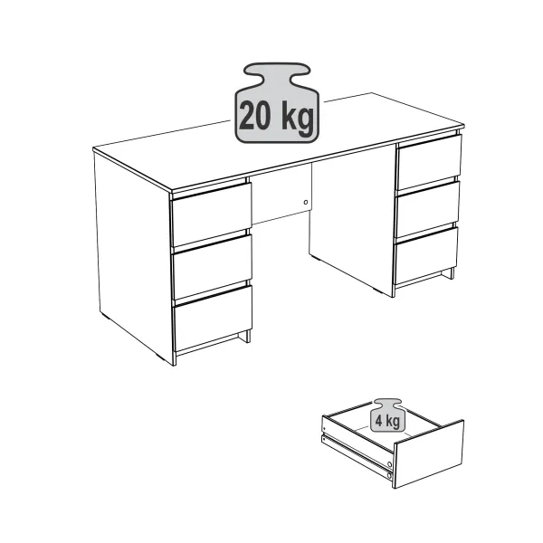2.03.06.040.1 КАСТОР стол письменный 6 ящиков 151х65 RU белый