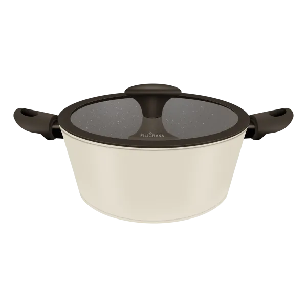 Кастрюля FILIGRANA EDDA FG20EDD01CS из кованого алюминия со стеклянной крышкой, 20 см Бежевый