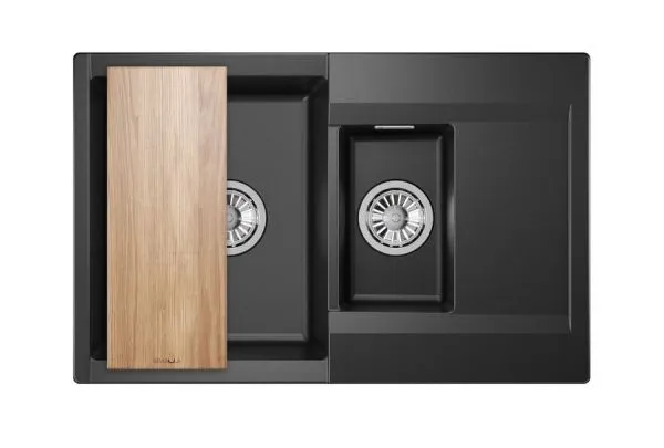 ES-7808, ШВАРЦ (чёрный металлик), кухонная мойка, кварц