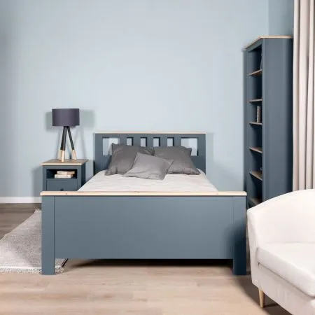 2.08.04.060.16 САГА кровать двойная 140х200 темно-бирюзовая/ясень