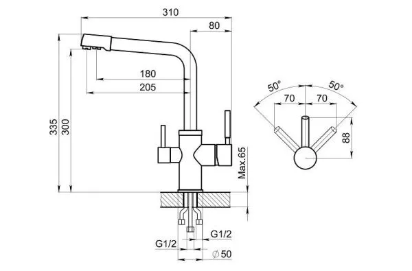3015, XРОМ/ШВАРЦ (чёрный металлик), СМЕСИТЕЛЬ КУХОННЫЙ