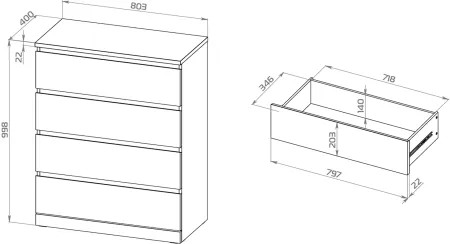 S00234 Варма 4 комод 80х100х40, белый