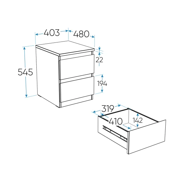 2.05.03.010.1 МАЛЬТА тумба 2 ящика 40х54 белая RU