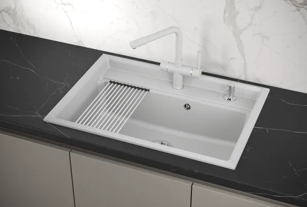 KS-7301, АРКТИК (БЕЛЫЙ), кухонная мойка, кварц