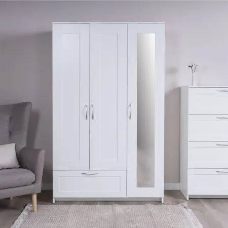 2.02.01.030.1 СИРИУС шкаф комбинированный "3 двери и 1 ящик белый RU" (с 1 зеркалом)