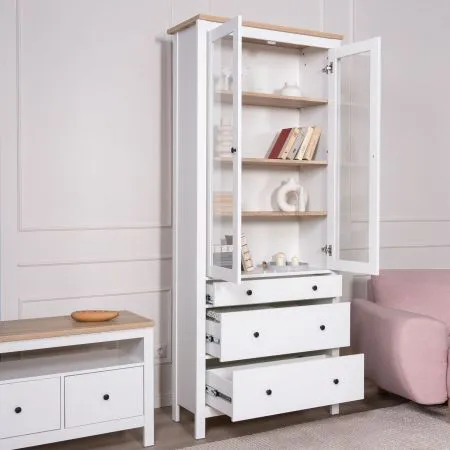 2.08.07.130.14 САГА шкаф с витриной 90 белый/ясень RU