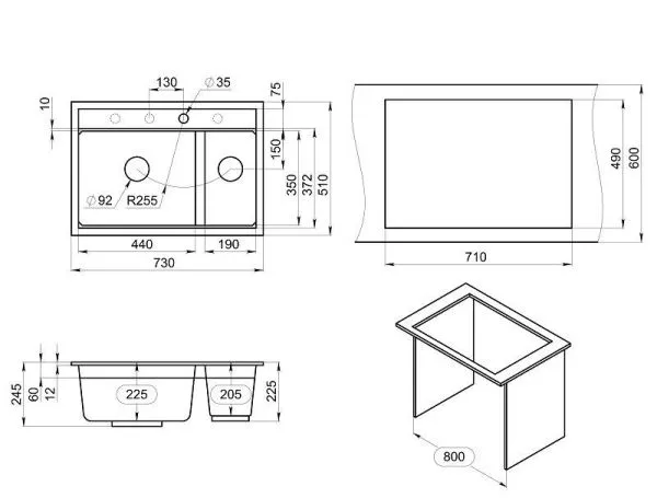 KS-7302, АЛЮМИНИУМ, кухонная мойка, кварц