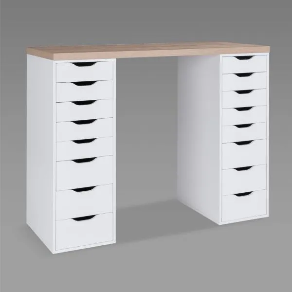 S00937 Ингар 2/88 стол письменный 140x106x55, дуб беленый/белый