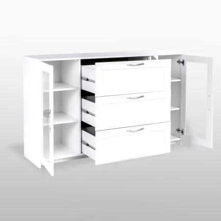 2.02.03.370.1 СИРИУС тумба 2 двери со стеклом и 3 ящика 156х95 белая RU