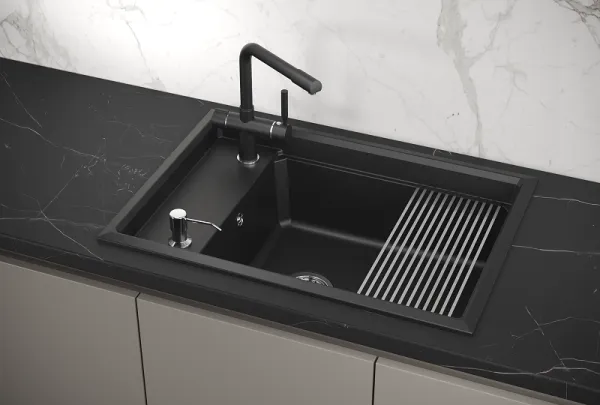 KS-7305, ШВАРЦ (чёрный металлик), кухонная мойка, кварц