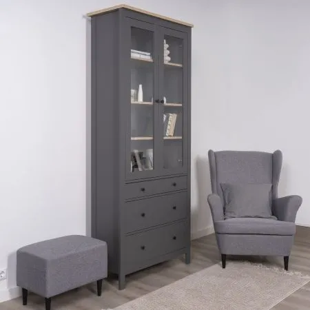 2.08.07.130.15 САГА шкаф с витриной 90 серый/ясень RU