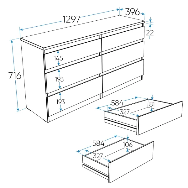 2.03.02.080.1 КАСТОР комод 6 ящиков RU белый