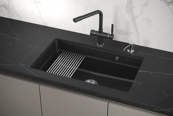 KS-7303U, ШВАРЦ (чёрный металлик), кухонная мойка, кварц
