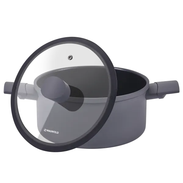 Кастрюля MAUNFELD ASTRID MF24ASTR1CR из кованого алюминия со стеклянной крышкой, 24см, 4.6 л Серый