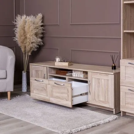 Тумба СИРИУС под телевизор напольня широкая с двумя ящиками, цвет Дуб Сонома