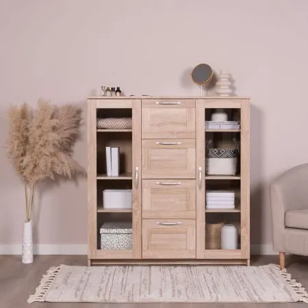 2.02.03.400.3 СИРИУС тумба 2 двери со стеклом и 4 ящика 117х123 сонома RU