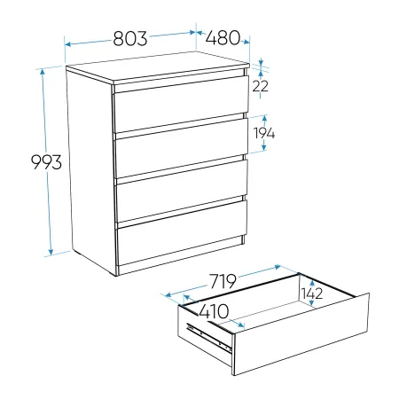 2.05.02.070.5 МАЛЬТА комод 4 ящика 80х99 Дуб Венге RU