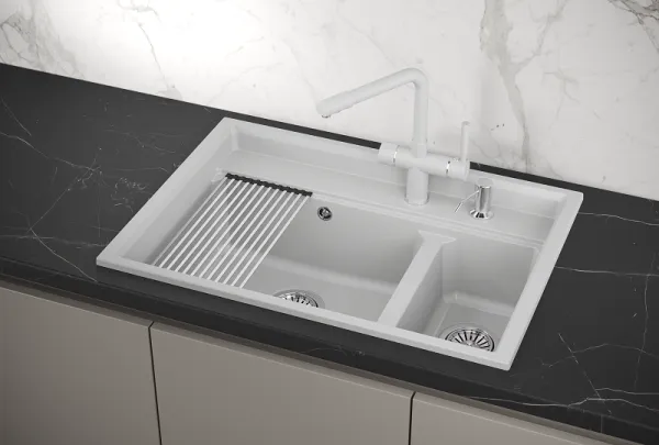 KS-7302, АРКТИК (БЕЛЫЙ), кухонная мойка, кварц