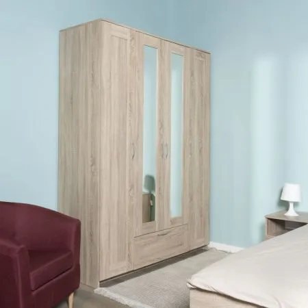 2.02.01.520.3 СИРИУС шкаф 4 двери и 1 ящик 156х59х220 сонома RU (с 2 зеркалами)