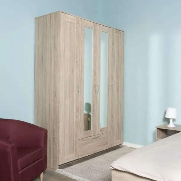 2.02.01.520.3 СИРИУС шкаф 4 двери и 1 ящик 156х59х220 сонома RU (с 2 зеркалами)