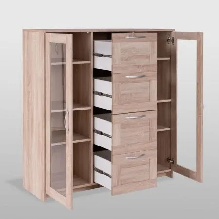 2.02.03.400.3 СИРИУС тумба 2 двери со стеклом и 4 ящика 117х123 сонома RU