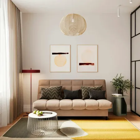 ЮТА Диван прямой коричневый ППУ, с черными ножками