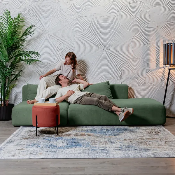 НОВЫЕ ЭМОЦИИ Диван прямой, темно-зеленый, банкетка справа