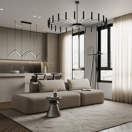 НОВЫЕ ЭМОЦИИ Диван прямой, латте, банкетка слева