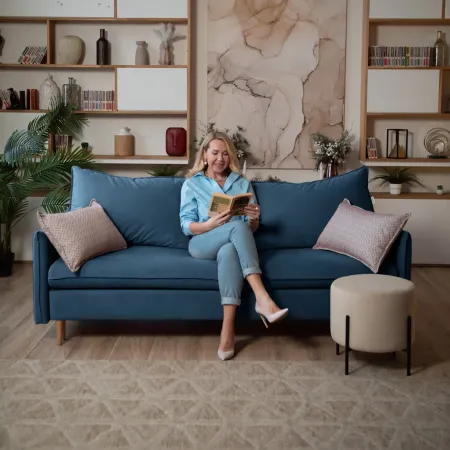 СКАНДИ Диван тканевый прямой синий