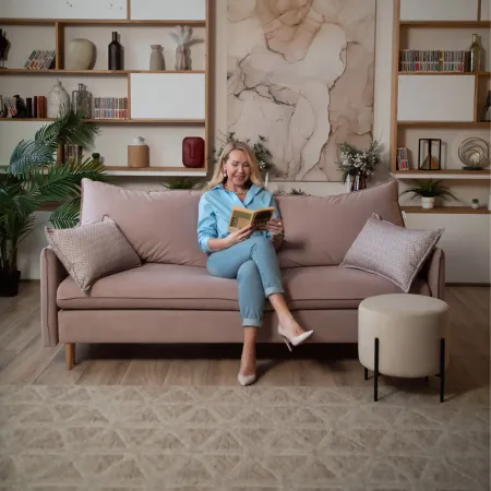 СКАНДИ Диван тканевый прямой розовый