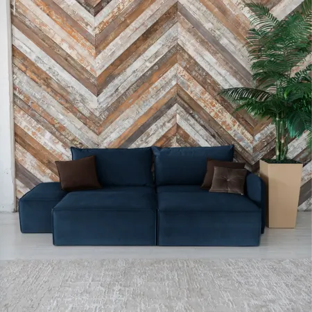 ПОРТЛЕНД Диван прямой с банкеткой синий