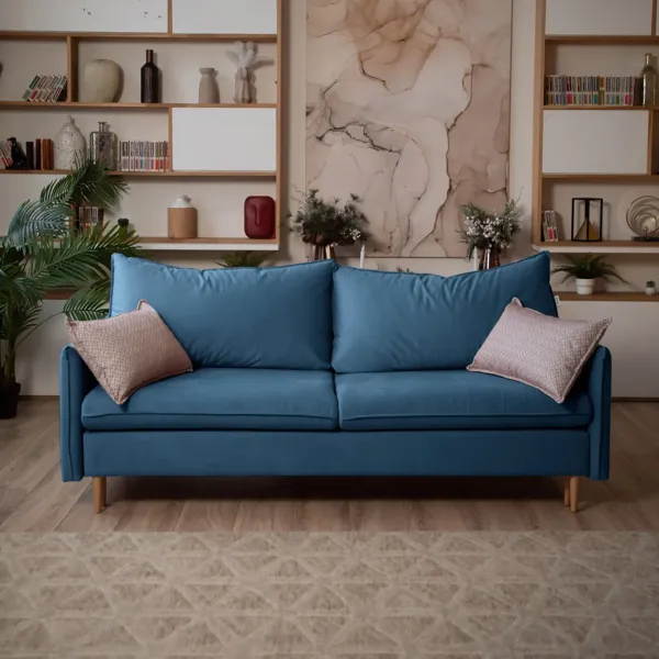 СКАНДИ Диван тканевый прямой синий