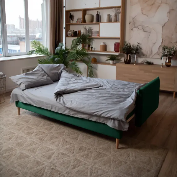 СКАНДИ Диван тканевый прямой изумрудный