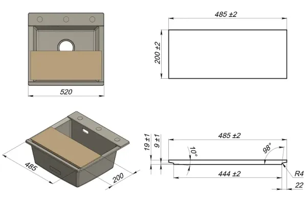 Доска разделочная Ясень 485*200*18