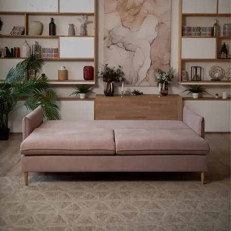 СКАНДИ Диван тканевый прямой розовый