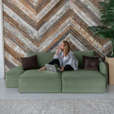 ПОРТЛЕНД Диван прямой с банкеткой зеленый