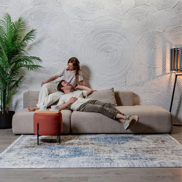 НОВЫЕ ЭМОЦИИ Диван прямой, латте, банкетка справа