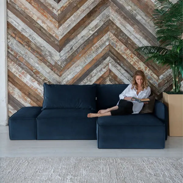 ПОРТЛЕНД Диван прямой с банкеткой синий