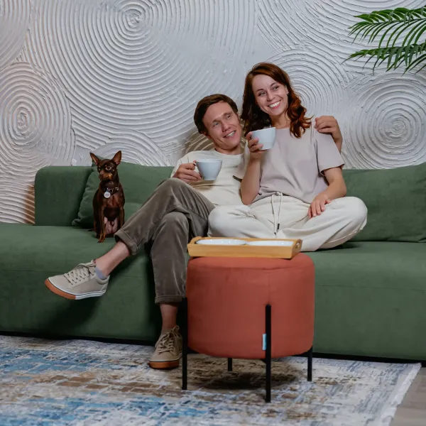 НОВЫЕ ЭМОЦИИ Диван прямой, темно-зеленый, банкетка слева