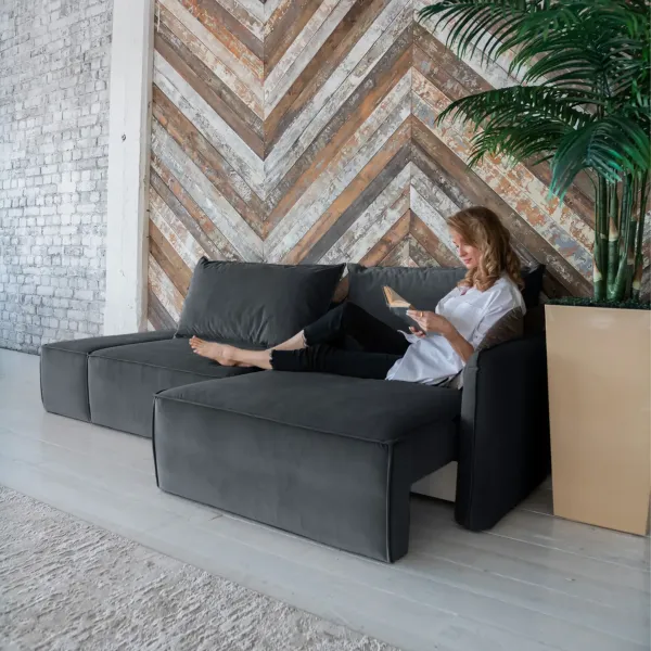 ПОРТЛЕНД Диван прямой с банкеткой серый