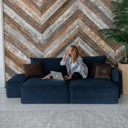 ПОРТЛЕНД Диван прямой с банкеткой синий